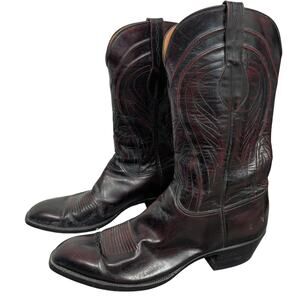 Vintage Lucchese Leather Western Boots Mens 14 USA Made Cherry Ox Blood Maroon